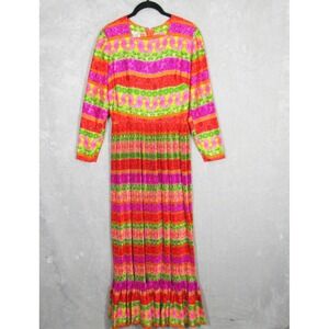 Vintage Krist Maxi Dress Medium Floral Pleated Long Sleeve Bohemian Festival